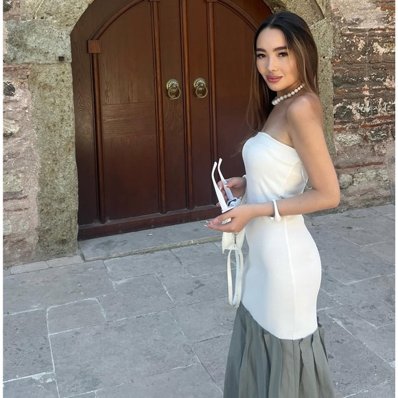 ZARA Strapless Pleated Midi Dress NWT – White & Sage Green, Size M & L - Picture 13 of 16